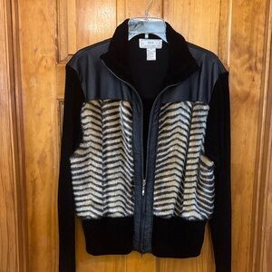 Lisa Rinna Collection Striped Black and Cream Teddy Jacket